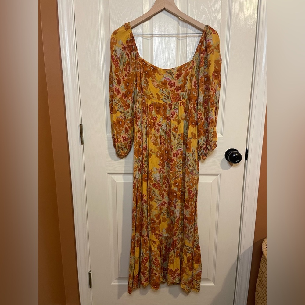 Vestique Whimsical Cottagecore Floral Poppy 3/4 Sleeve Maxi Dress Size Medium - Picture 2 of 10